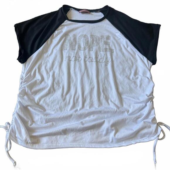 Ragdoll Other - Ragdoll Rhinestone Graphic Raglan Baby Tee Ruched White S Y2K